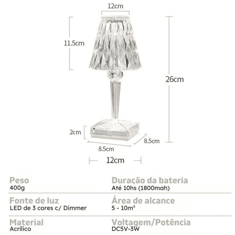 Abajur em Cristal com Controle Remoto